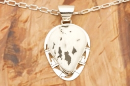 Native American Jewelry White Buffalo Turquoise Sterling Silver Pendant